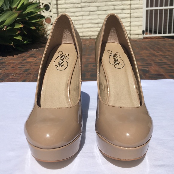 Lipstik Patent Tan Blush Platform Pump Heels Size 10 - Picture 4 of 11